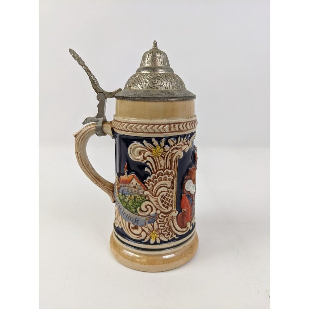 DBGM German 7" INCH  Beer Stein Pewter Lid "ein guter trunk" "in froher rund"